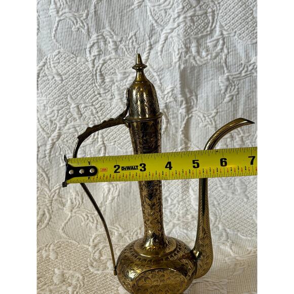 Vintage Indian, Turkish Brass Etched Brass Teapot or Coffee Pot - Picture 7 of 10